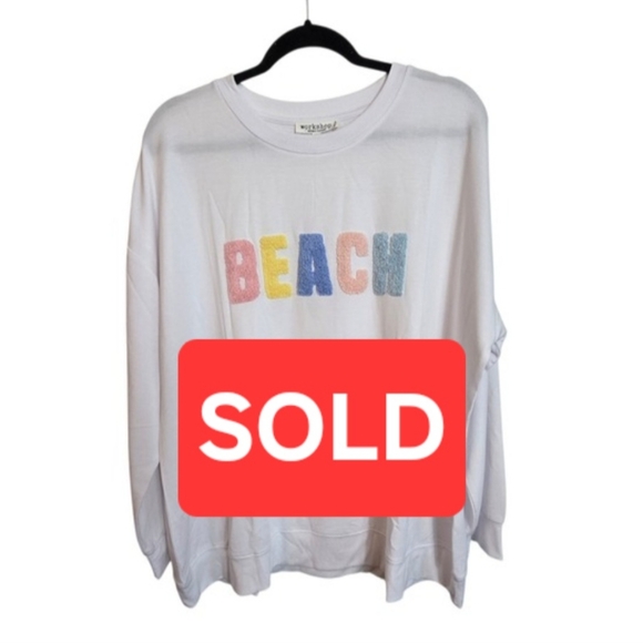 SOLD Workshop Republic Clothing Womens White Beach Graphic Sweatshirt 2X Coastal - Picture 1 of 13